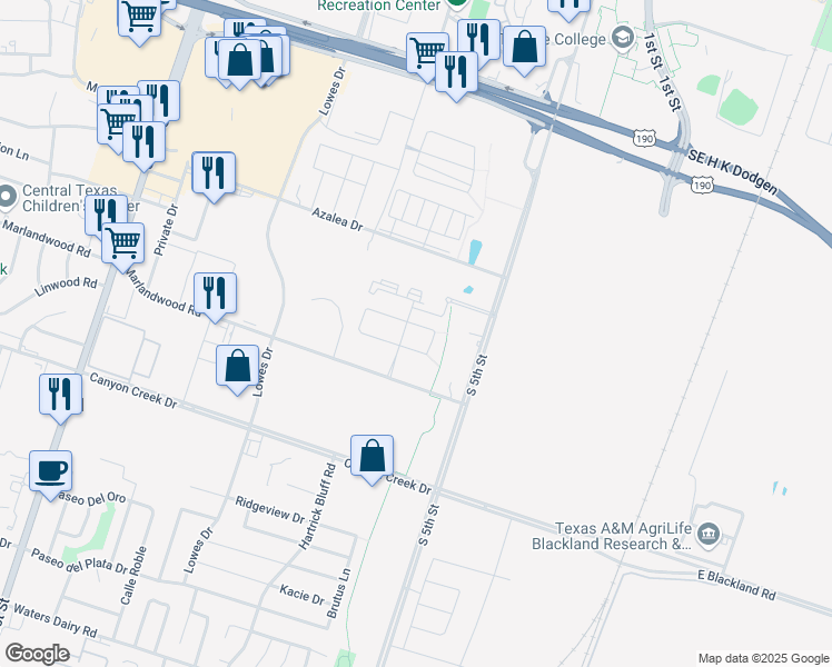 map of restaurants, bars, coffee shops, grocery stores, and more near 1018 Ferrara Circle in Temple