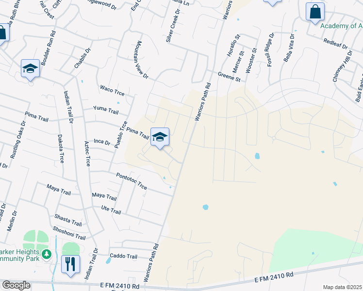 map of restaurants, bars, coffee shops, grocery stores, and more near 1800-2290 Warriors Path in Harker Heights