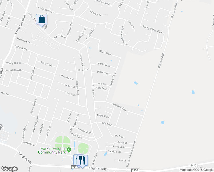 map of restaurants, bars, coffee shops, grocery stores, and more near 1618 Inca Drive in Harker Heights