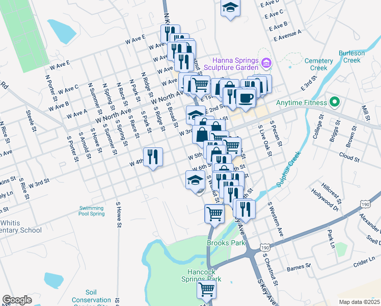 map of restaurants, bars, coffee shops, grocery stores, and more near 602 South Broad Street in Lampasas