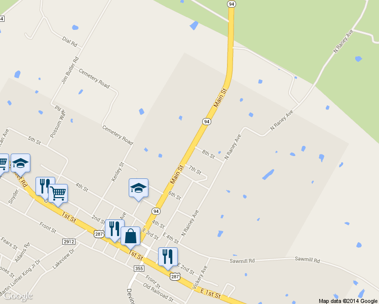 map of restaurants, bars, coffee shops, grocery stores, and more near Main Street in Groveton