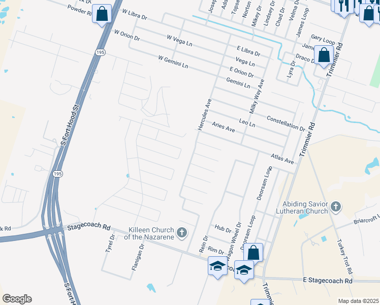 map of restaurants, bars, coffee shops, grocery stores, and more near 6101 Hercules Avenue in Killeen