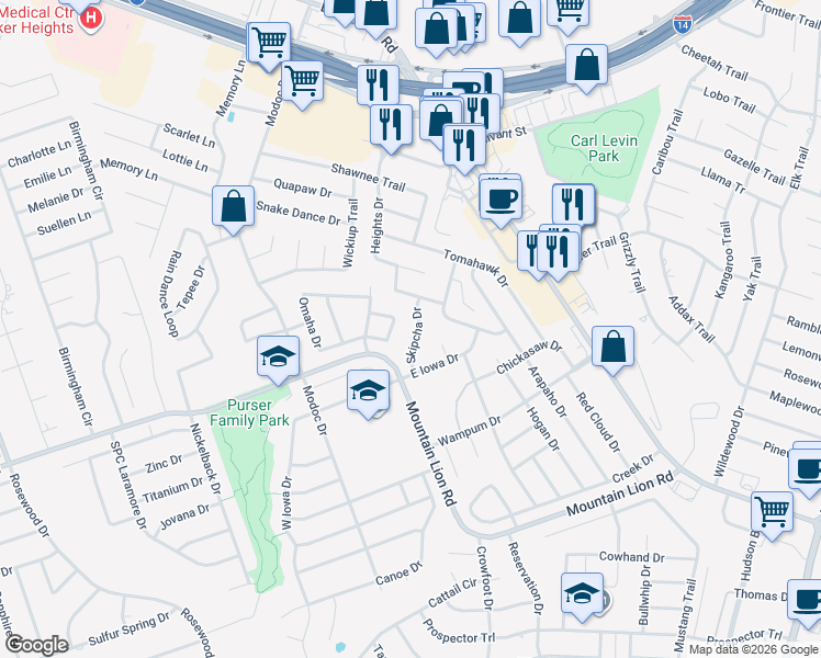 map of restaurants, bars, coffee shops, grocery stores, and more near 2301 Skipcha Drive in Harker Heights