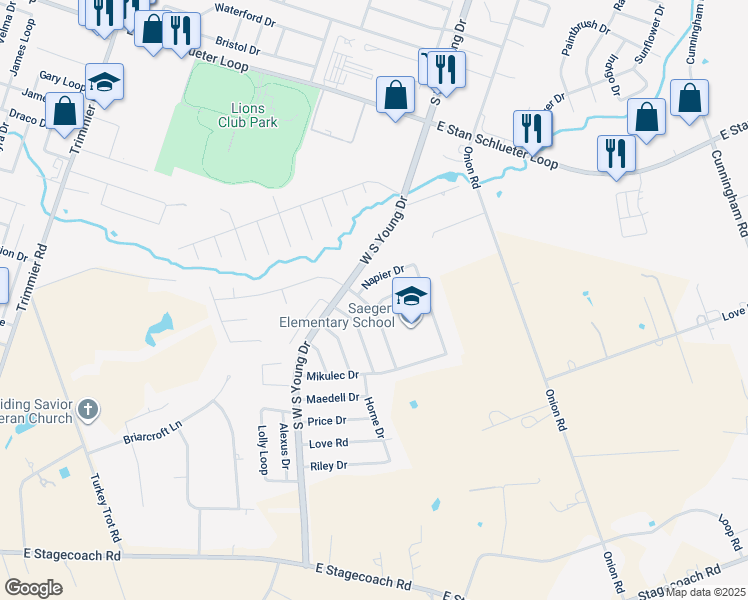 map of restaurants, bars, coffee shops, grocery stores, and more near 2206 Napier Drive in Killeen