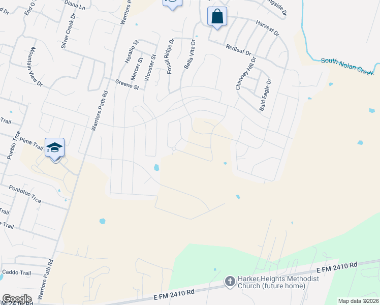 map of restaurants, bars, coffee shops, grocery stores, and more near Bella Vita Drive in Nolanville