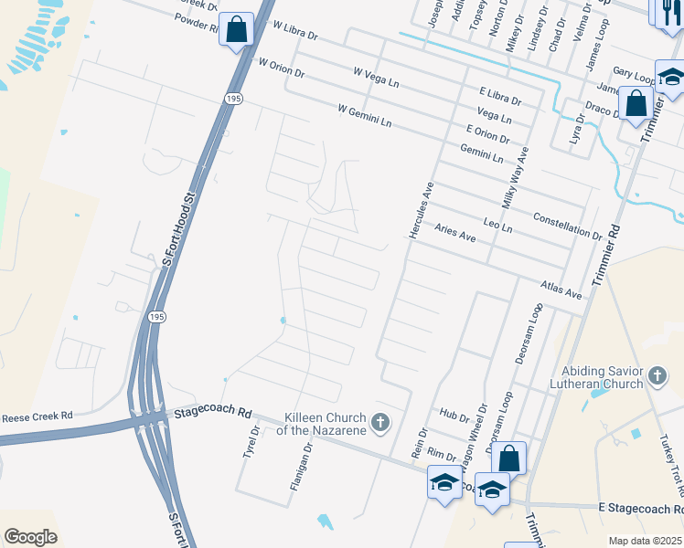 map of restaurants, bars, coffee shops, grocery stores, and more near 6101 Hercules Avenue in Killeen
