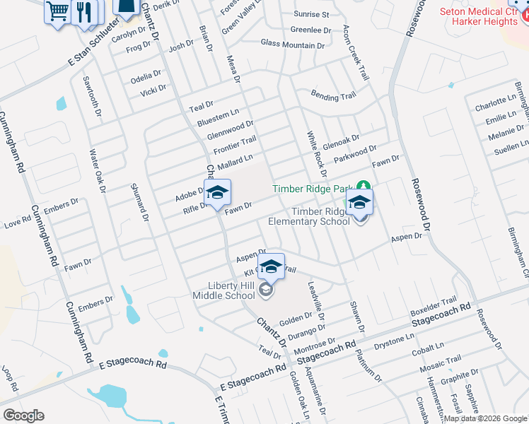 map of restaurants, bars, coffee shops, grocery stores, and more near 4612 Fawn Drive in Killeen