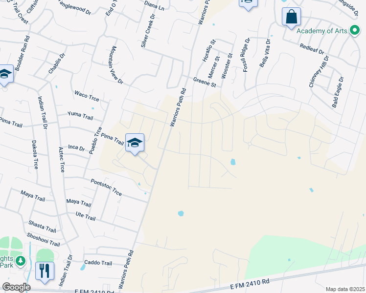 map of restaurants, bars, coffee shops, grocery stores, and more near 2023 Warriors Path in Harker Heights
