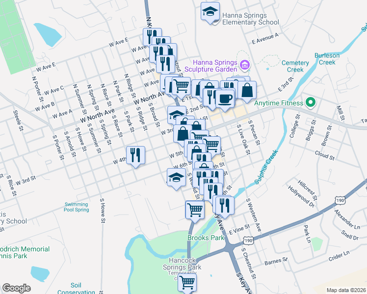 map of restaurants, bars, coffee shops, grocery stores, and more near 406 South Walnut Street in Lampasas