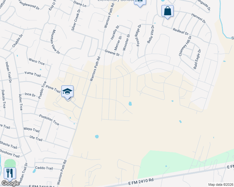 map of restaurants, bars, coffee shops, grocery stores, and more near 1985 Warriors Path in Harker Heights