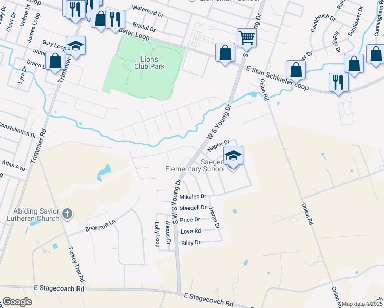 map of restaurants, bars, coffee shops, grocery stores, and more near 2106 Schorn Drive in Killeen