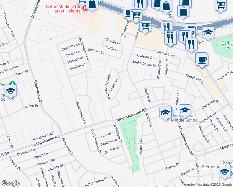 map of restaurants, bars, coffee shops, grocery stores, and more near 2014 Rain Dance Loop in Harker Heights