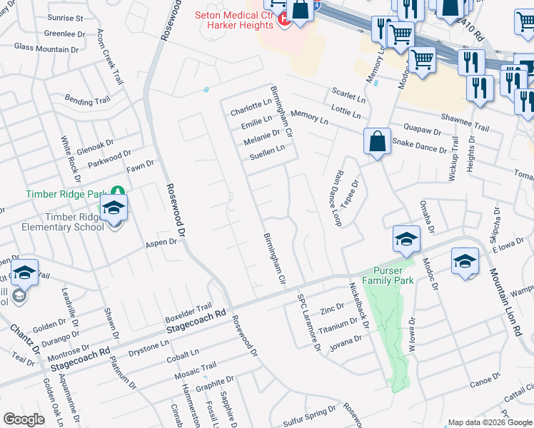 map of restaurants, bars, coffee shops, grocery stores, and more near 6103 Sue Anne Drive in Killeen