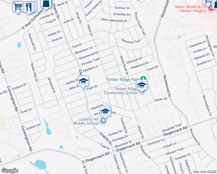 map of restaurants, bars, coffee shops, grocery stores, and more near 4612 Fawn Drive in Killeen