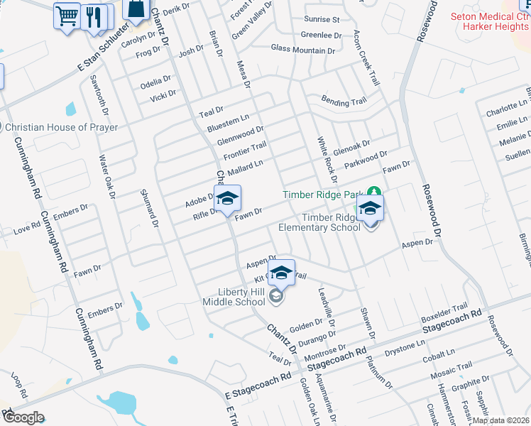 map of restaurants, bars, coffee shops, grocery stores, and more near 4510 Fawn Drive in Killeen