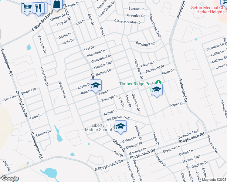 map of restaurants, bars, coffee shops, grocery stores, and more near 4510 Fawn Drive in Killeen