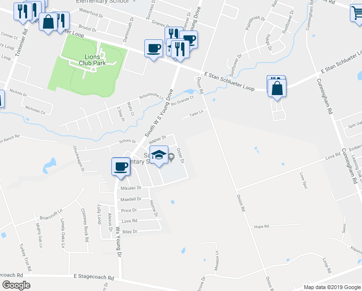 map of restaurants, bars, coffee shops, grocery stores, and more near 5300 Oster Drive in Killeen