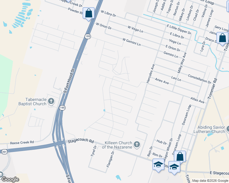 map of restaurants, bars, coffee shops, grocery stores, and more near 406 Medina Drive in Bell