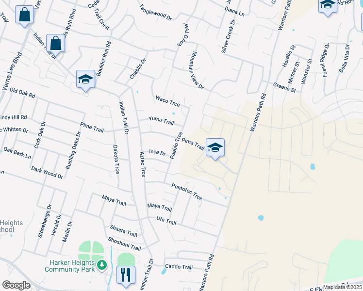 map of restaurants, bars, coffee shops, grocery stores, and more near 1709 Pueblo Trce in Harker Heights