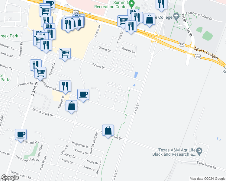 map of restaurants, bars, coffee shops, grocery stores, and more near 820 Ferrara Circle in Temple