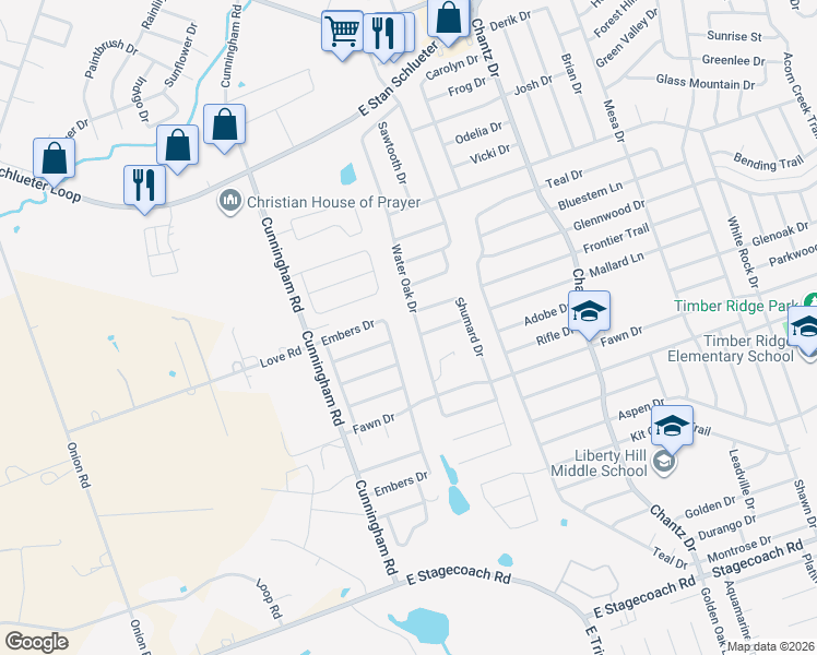 map of restaurants, bars, coffee shops, grocery stores, and more near 4308 Water Oak Drive in Killeen