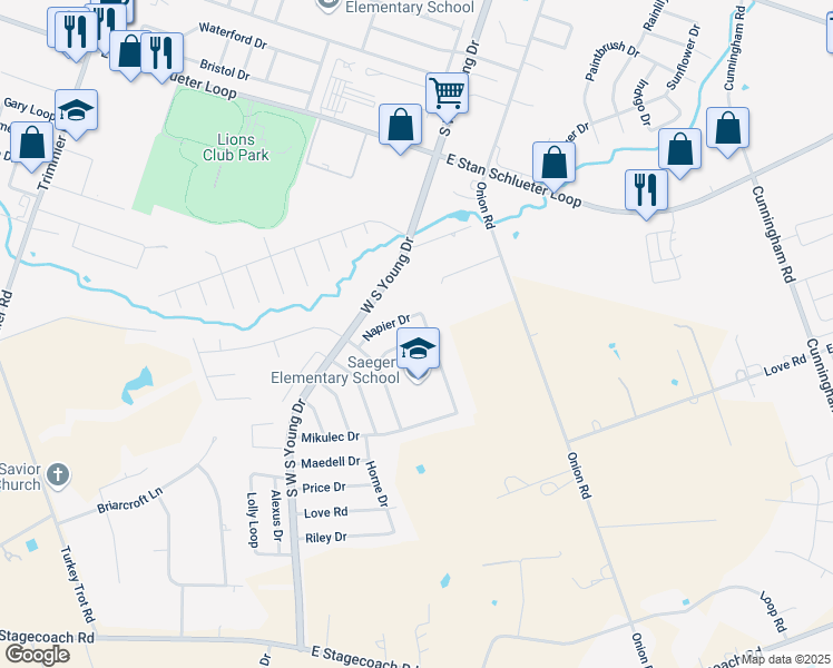 map of restaurants, bars, coffee shops, grocery stores, and more near 2407 Eppinette Drive in Killeen