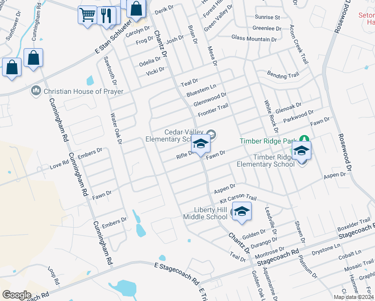 map of restaurants, bars, coffee shops, grocery stores, and more near 4307 Rifle Drive in Killeen