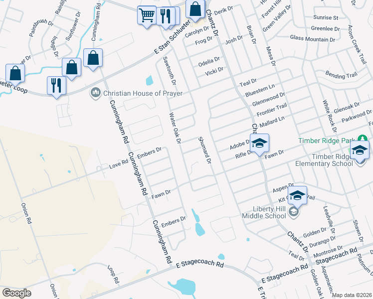 map of restaurants, bars, coffee shops, grocery stores, and more near 4308 Water Oak Drive in Killeen
