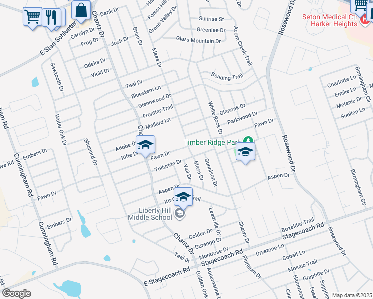map of restaurants, bars, coffee shops, grocery stores, and more near 4612 Fawn Drive in Killeen