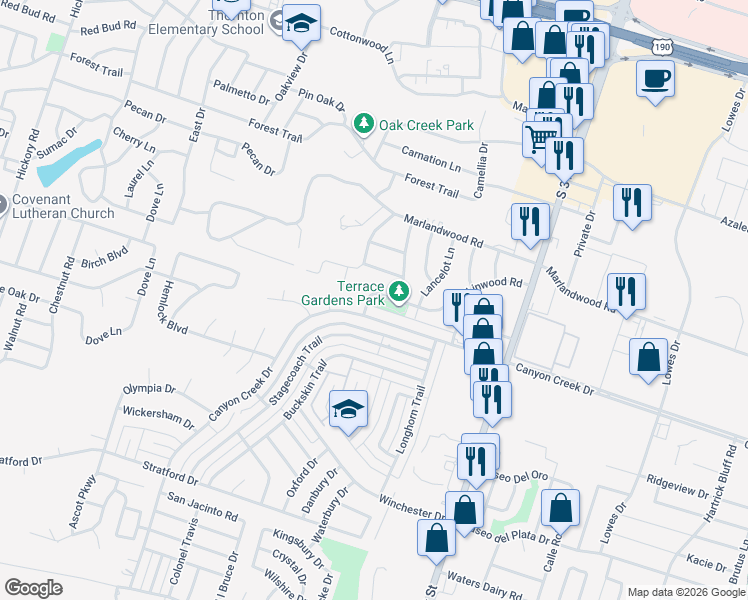 map of restaurants, bars, coffee shops, grocery stores, and more near 4003 Linwood Road in Temple