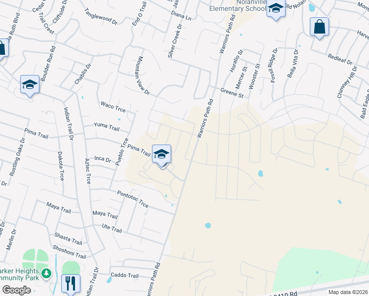 map of restaurants, bars, coffee shops, grocery stores, and more near 1600 Warriors Path Road in Harker Heights