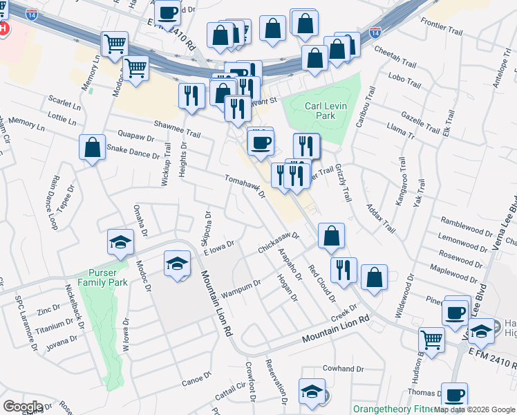 map of restaurants, bars, coffee shops, grocery stores, and more near 411 Arapaho Drive in Harker Heights