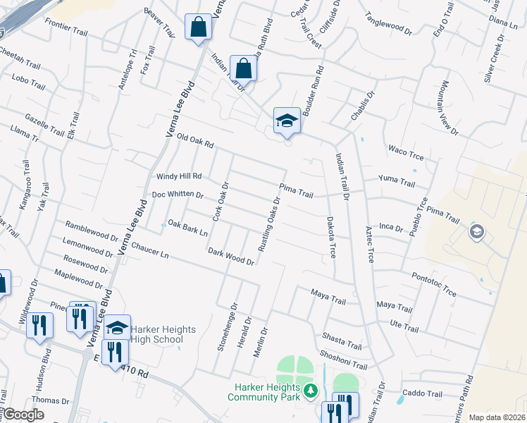 map of restaurants, bars, coffee shops, grocery stores, and more near 1126 Doc Whitten Drive in Harker Heights