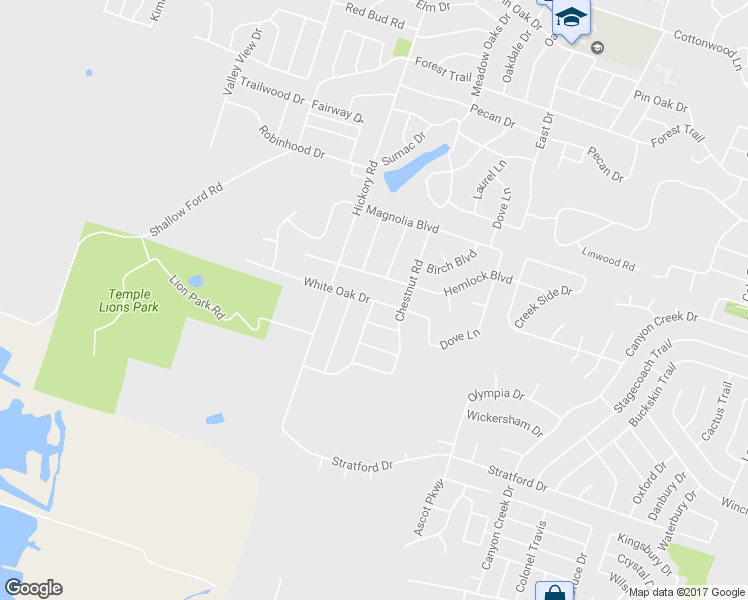 map of restaurants, bars, coffee shops, grocery stores, and more near 3306 White Oak Drive in Temple