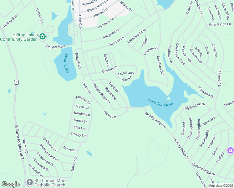 map of restaurants, bars, coffee shops, grocery stores, and more near 36 Trailride in Hilltop Lakes
