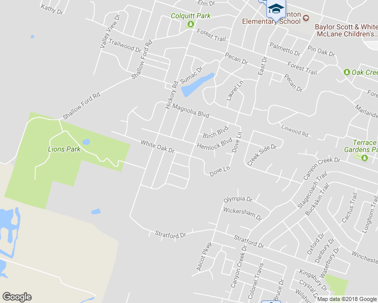 map of restaurants, bars, coffee shops, grocery stores, and more near 3202 White Oak Drive in Temple