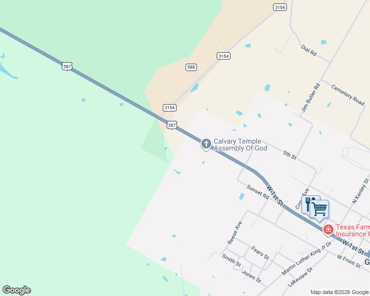 map of restaurants, bars, coffee shops, grocery stores, and more near 1325 West 1st Street in Groveton