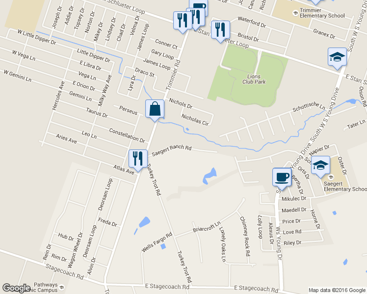 map of restaurants, bars, coffee shops, grocery stores, and more near Saegert Ranch Road in Killeen