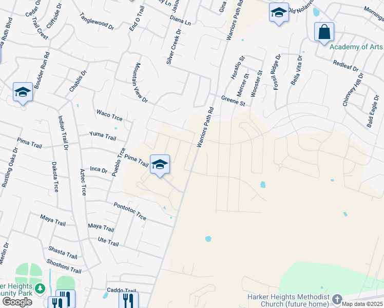 map of restaurants, bars, coffee shops, grocery stores, and more near 2042 Warriors Path in Harker Heights