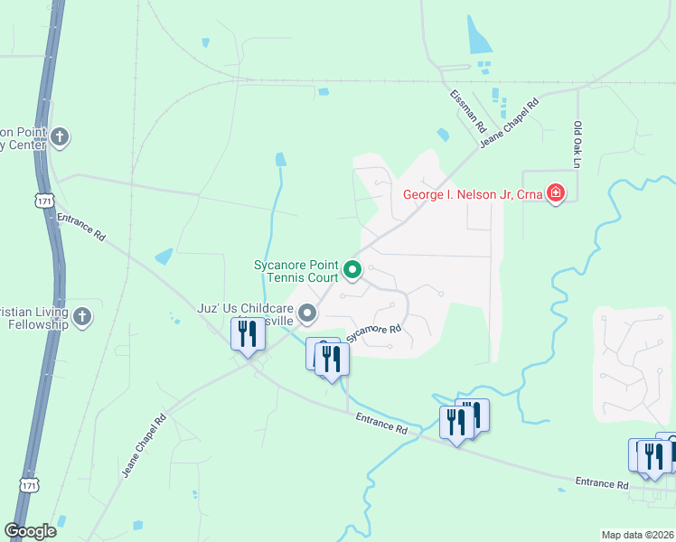map of restaurants, bars, coffee shops, grocery stores, and more near 850-868 Briarwood Circle in Leesville