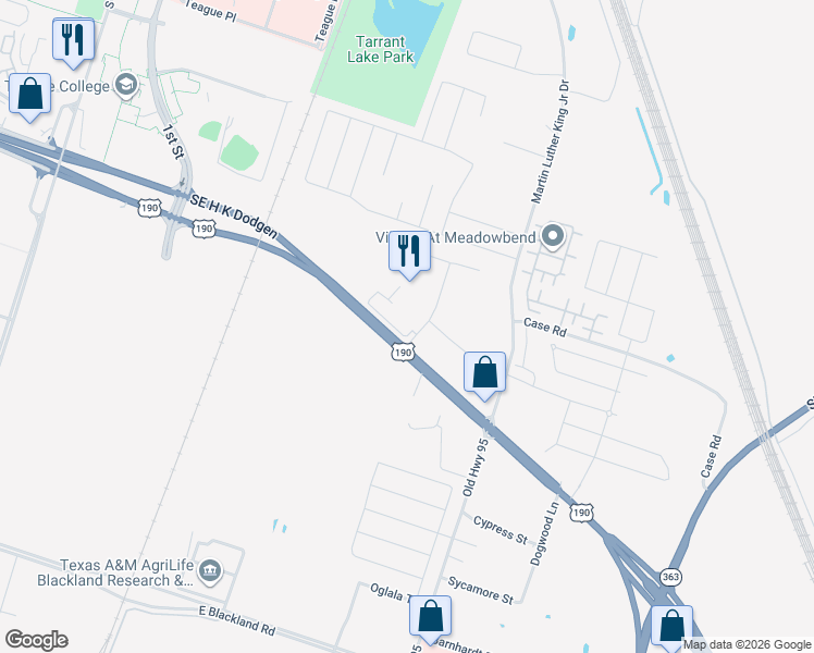 map of restaurants, bars, coffee shops, grocery stores, and more near SW H K Dodgen Loop in Temple