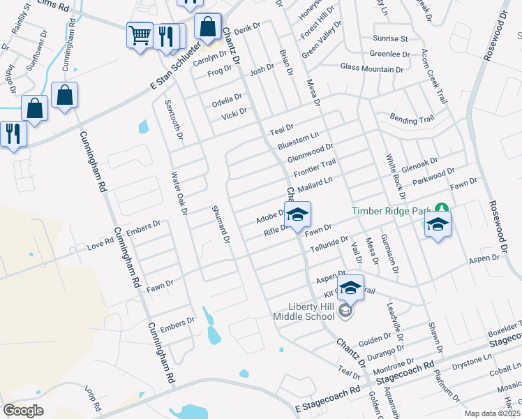 map of restaurants, bars, coffee shops, grocery stores, and more near 4210 Adobe Drive in Killeen
