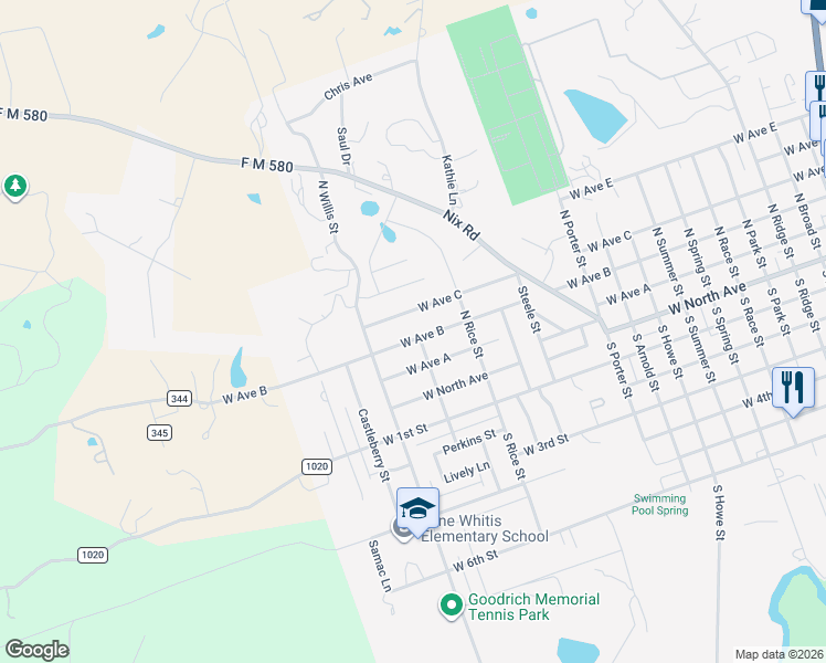 map of restaurants, bars, coffee shops, grocery stores, and more near 1401 West Avenue C in Lampasas