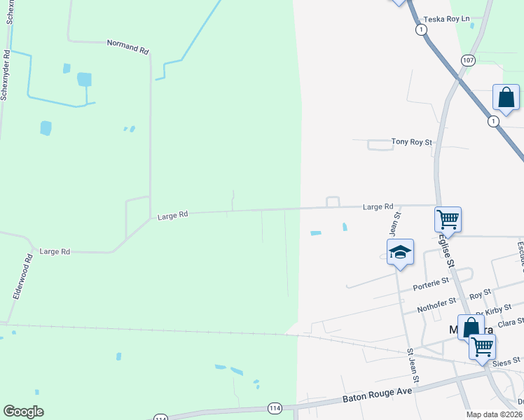 map of restaurants, bars, coffee shops, grocery stores, and more near 1637 Large Road in Mansura