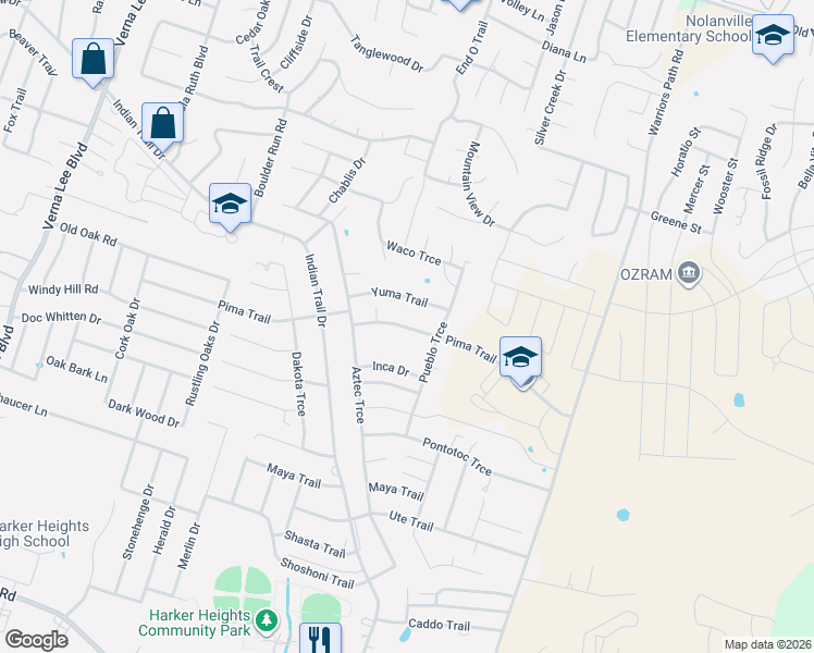 map of restaurants, bars, coffee shops, grocery stores, and more near 1616 Yuma Trail in Harker Heights