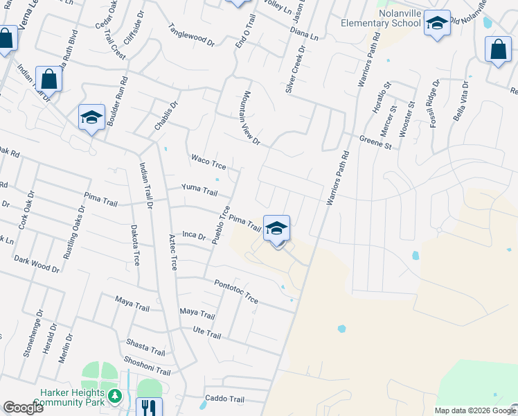 map of restaurants, bars, coffee shops, grocery stores, and more near 1511 Pueblo Trce in Harker Heights