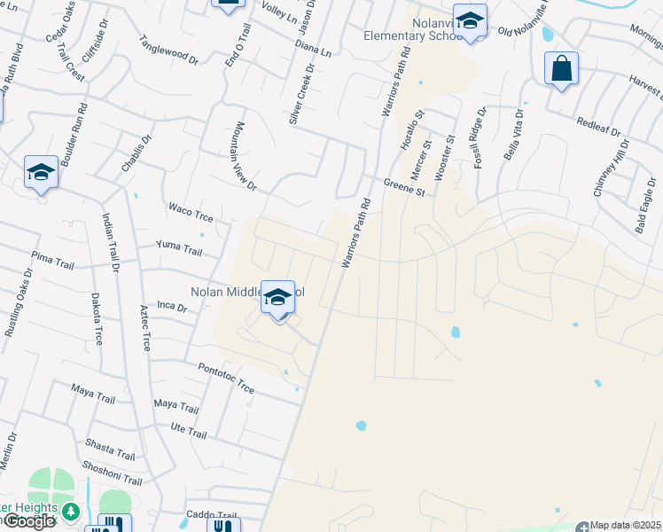 map of restaurants, bars, coffee shops, grocery stores, and more near 1800 Warriors Path in Harker Heights
