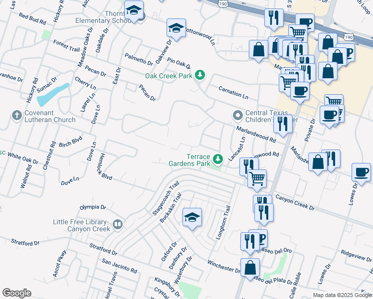 map of restaurants, bars, coffee shops, grocery stores, and more near 4003 Wendy Oaks Drive in Temple
