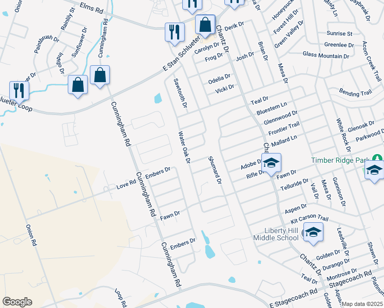 map of restaurants, bars, coffee shops, grocery stores, and more near 3901 Bur Oak Drive in Killeen