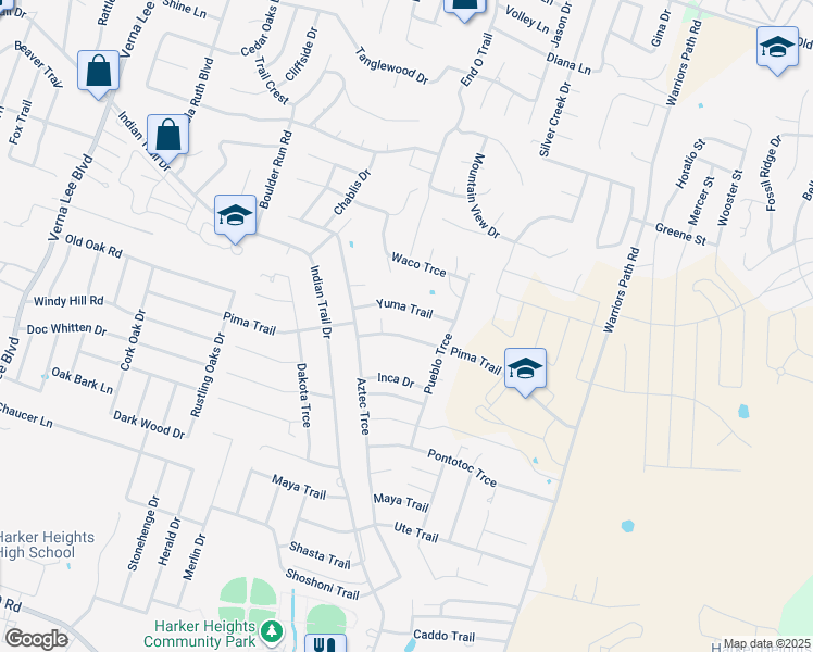 map of restaurants, bars, coffee shops, grocery stores, and more near 1616 Yuma Trail in Harker Heights